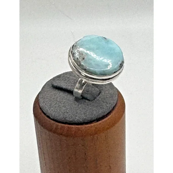 Caribbean Blue Larimar Natural Gemstone Ring .925 Stone Ring Sz 6.5 - 7.83 Grams - Picture 3 of 4